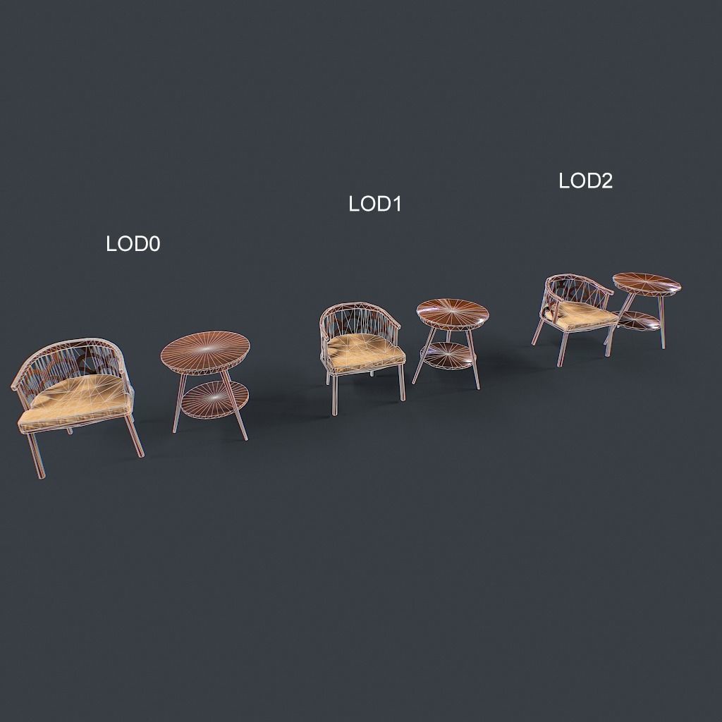 Retro Table and chair Low-poly 3D model_32