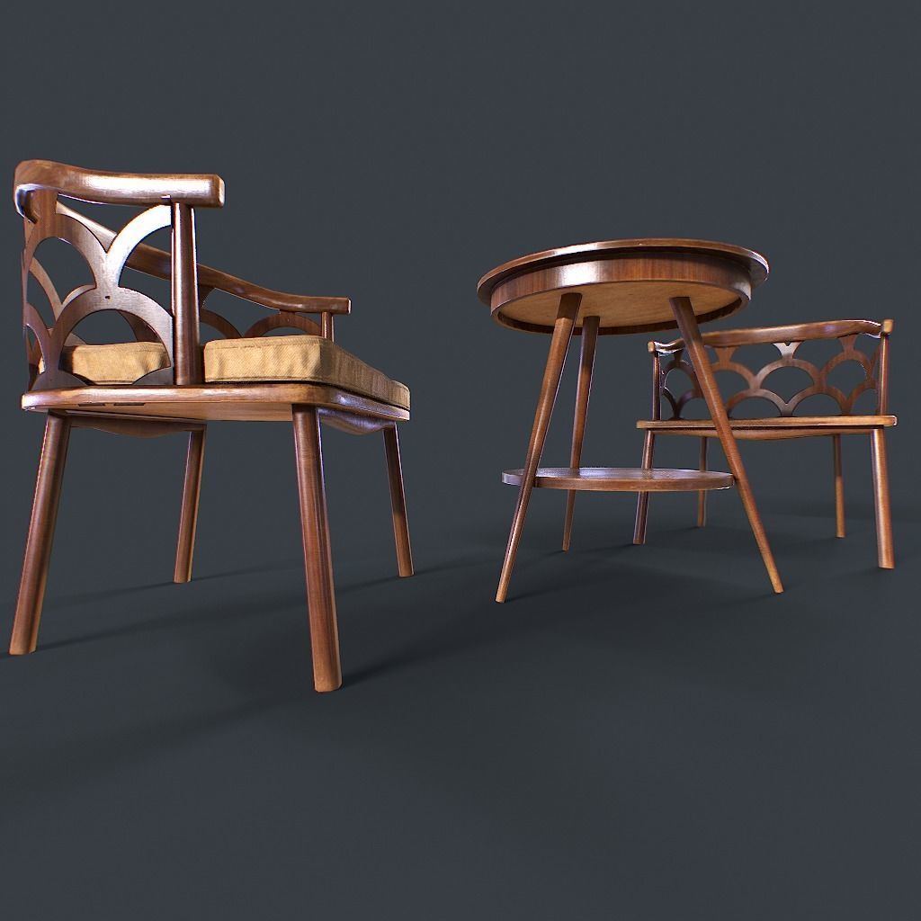 Retro Table and chair Low-poly 3D model_11