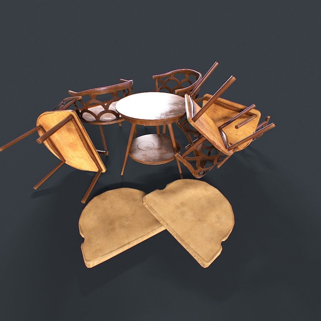 Retro Table and chair Low-poly 3D model_8