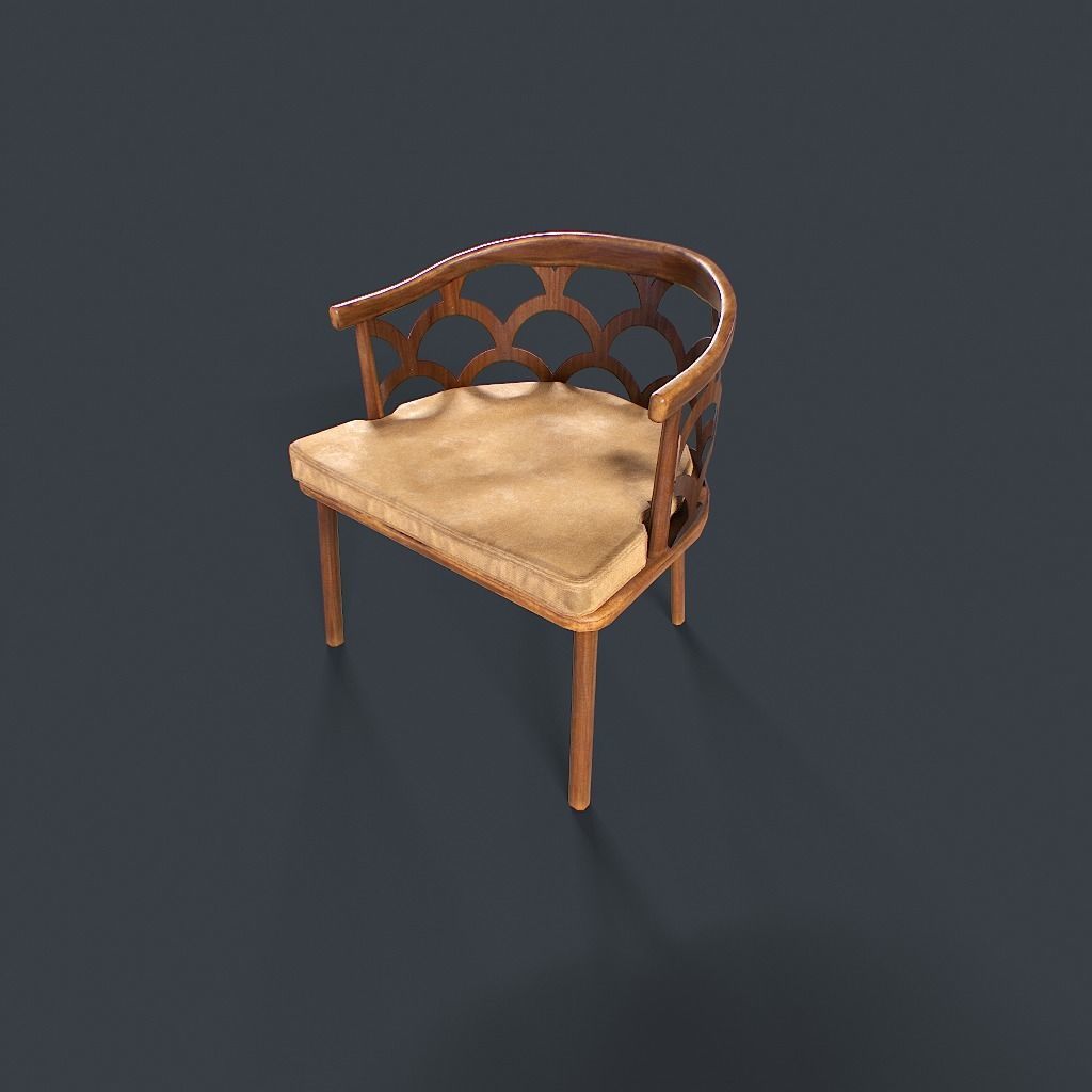 Retro Table and chair Low-poly 3D model_17