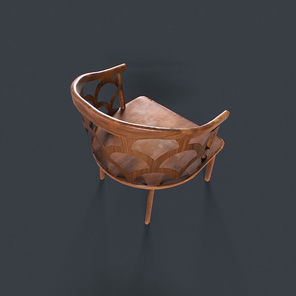 Retro Table and chair Low-poly 3D model_20