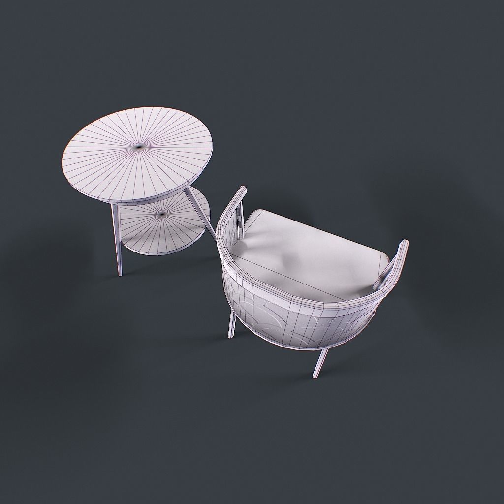 Retro Table and chair Low-poly 3D model_36