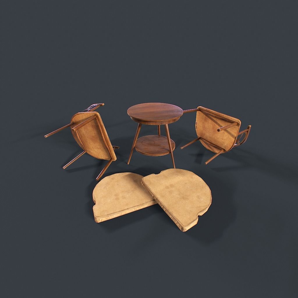 Retro Table and chair Low-poly 3D model_7