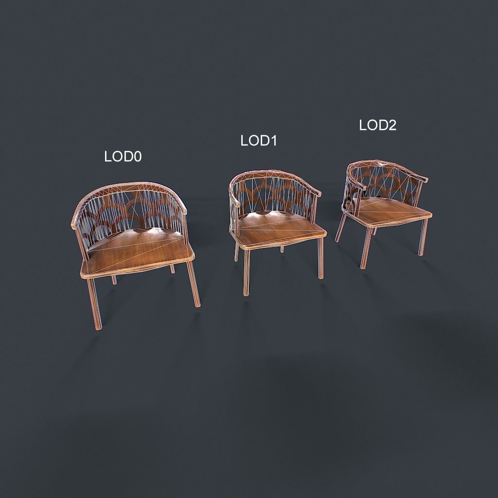 Retro Table and chair Low-poly 3D model_29