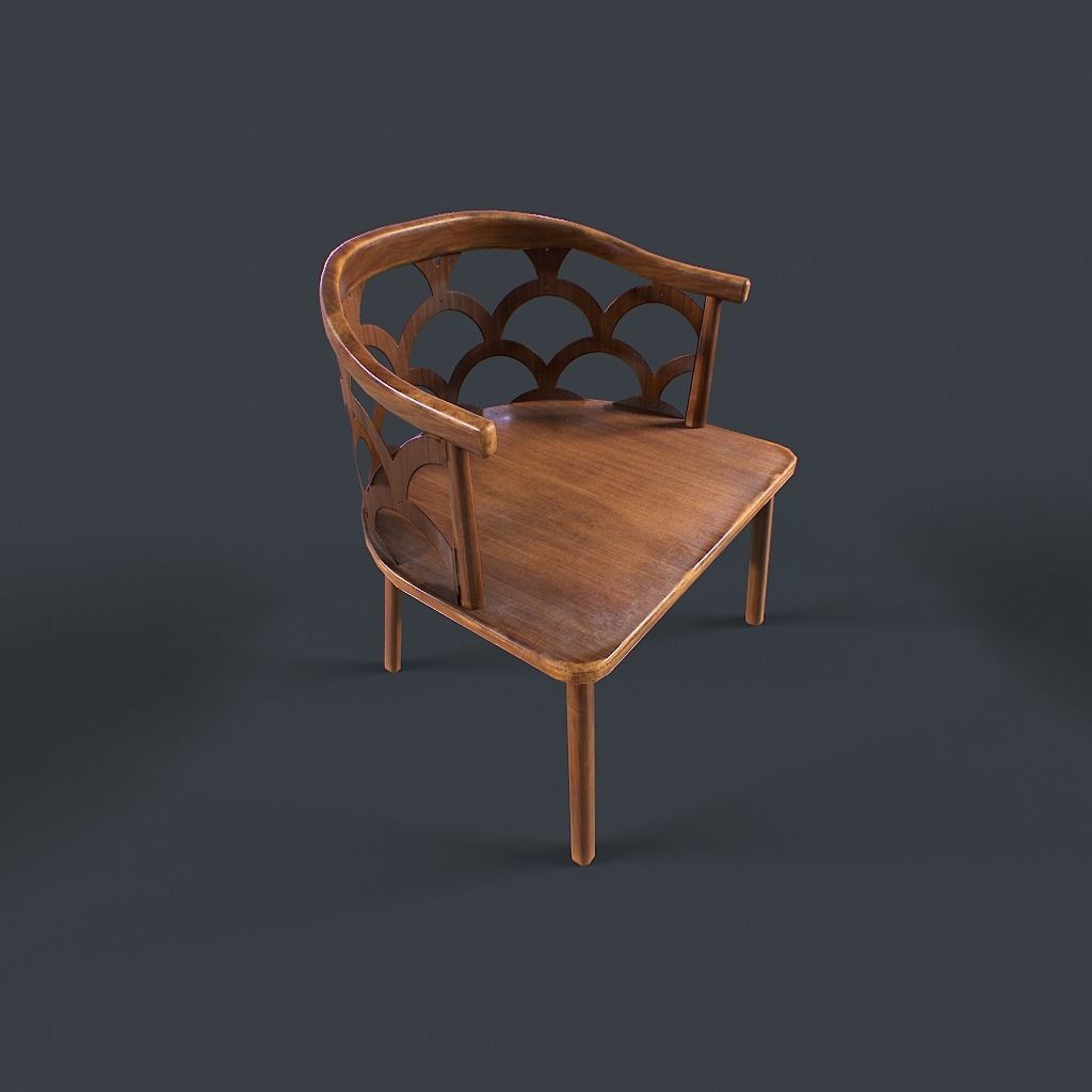 Retro Table and chair Low-poly 3D model_19