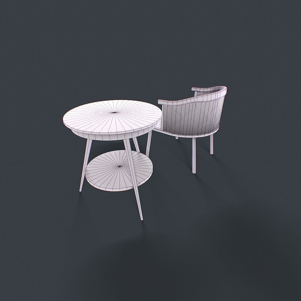 Retro Table and chair Low-poly 3D model_35
