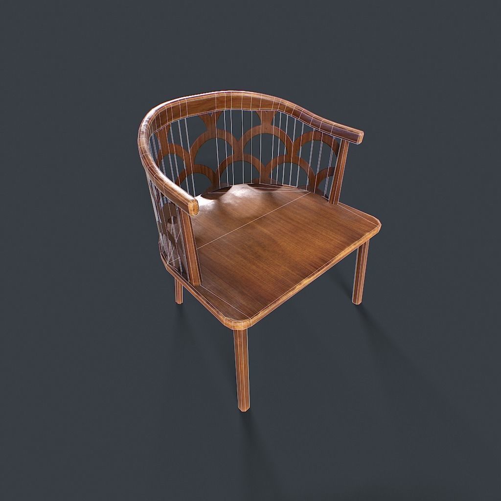 Retro Table and chair Low-poly 3D model_22