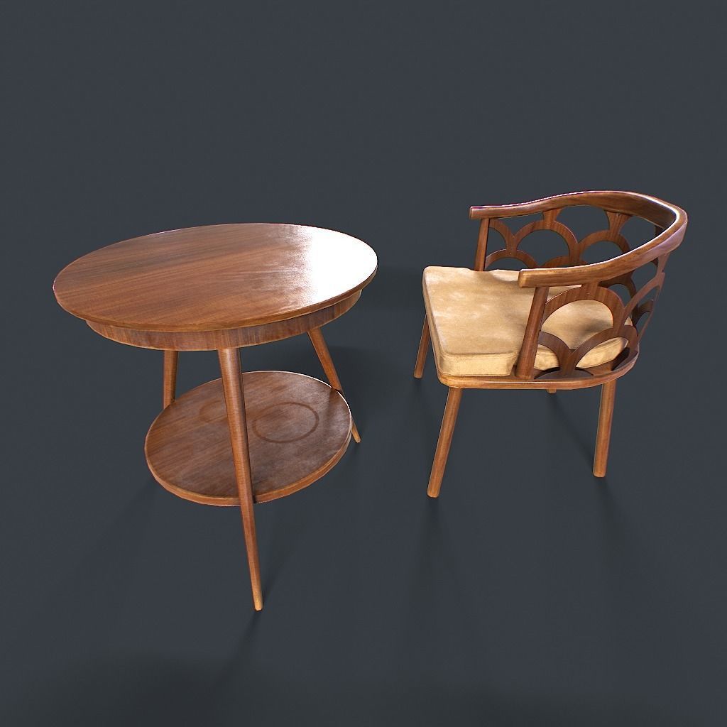 Retro Table and chair Low-poly 3D model_14