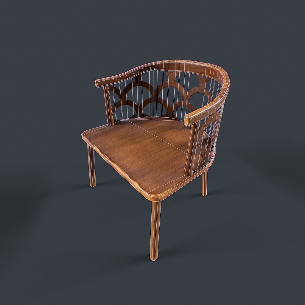 Retro Table and chair Low-poly 3D model_23