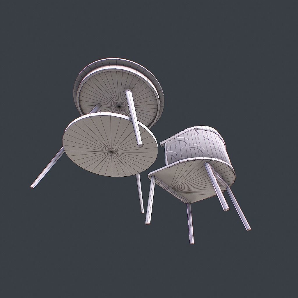 Retro Table and chair Low-poly 3D model_37