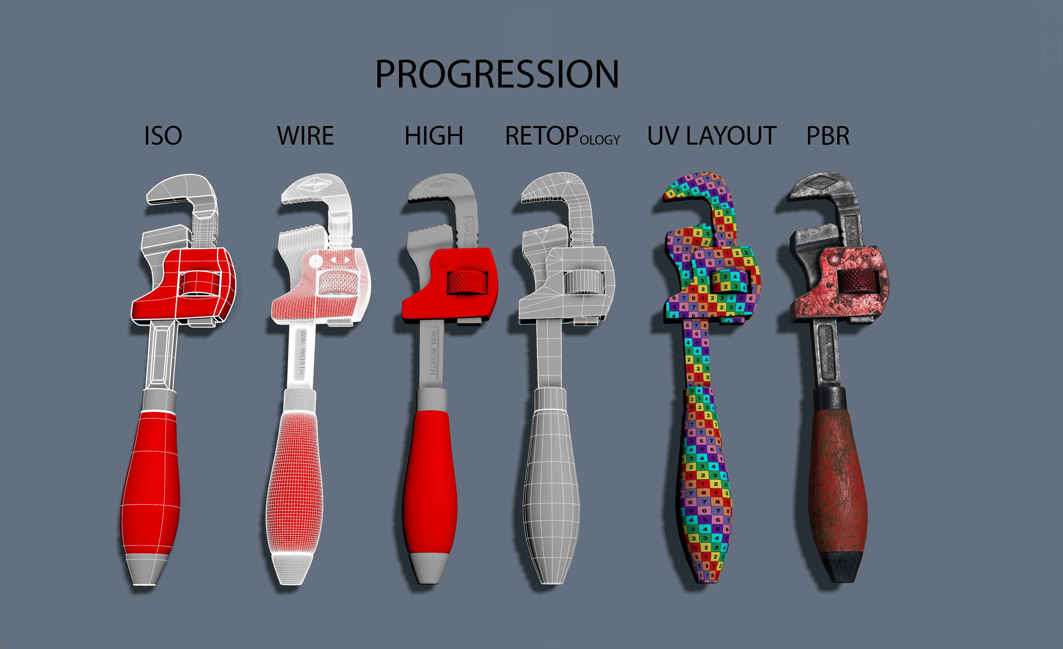 Wrench VR 1x1 pixel Low-poly 3D model_3