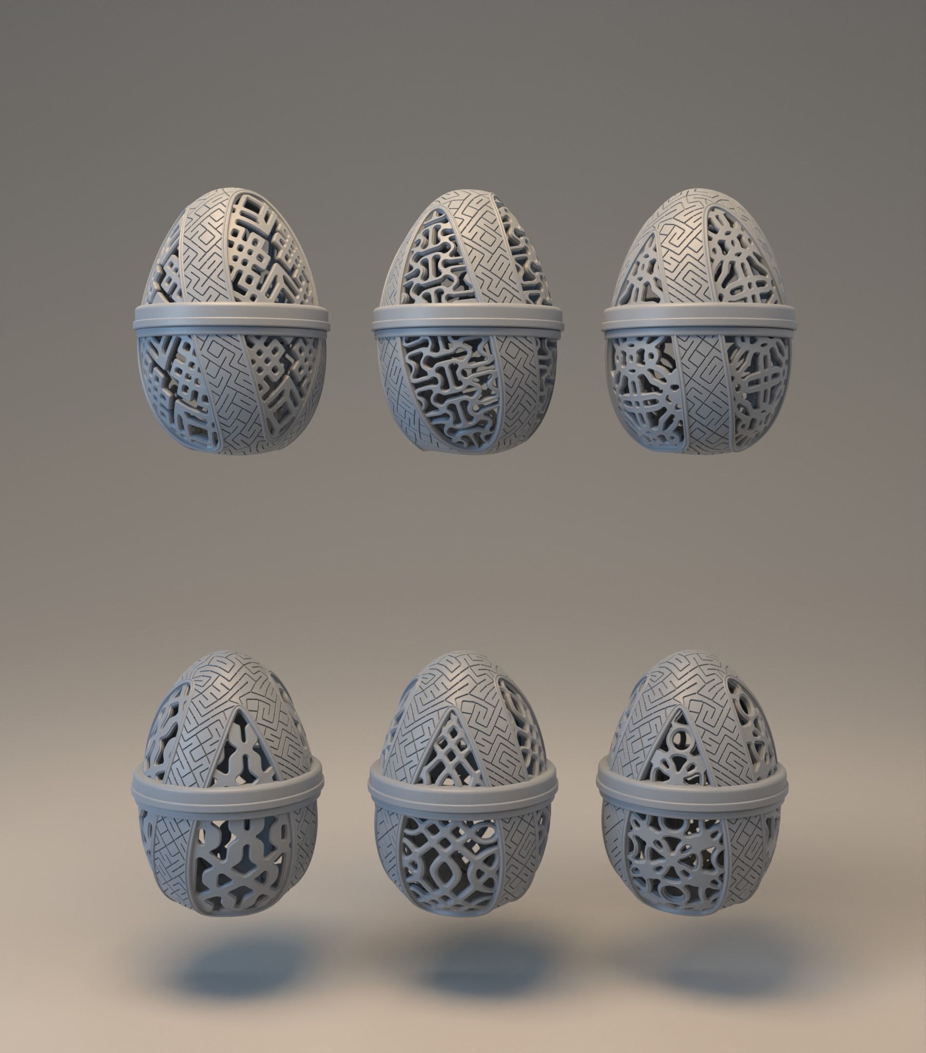 Pack of six easter egg with carved ornament 3D Model Collection_7