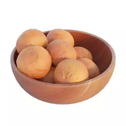Oranges in a wooden bowl set 02 3D model