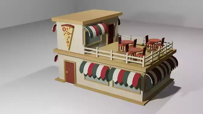 Low Poly Pizza Shop with 3 different color options