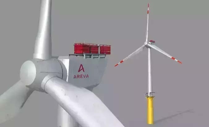 Industrial wind power plant Low-poly 3D model