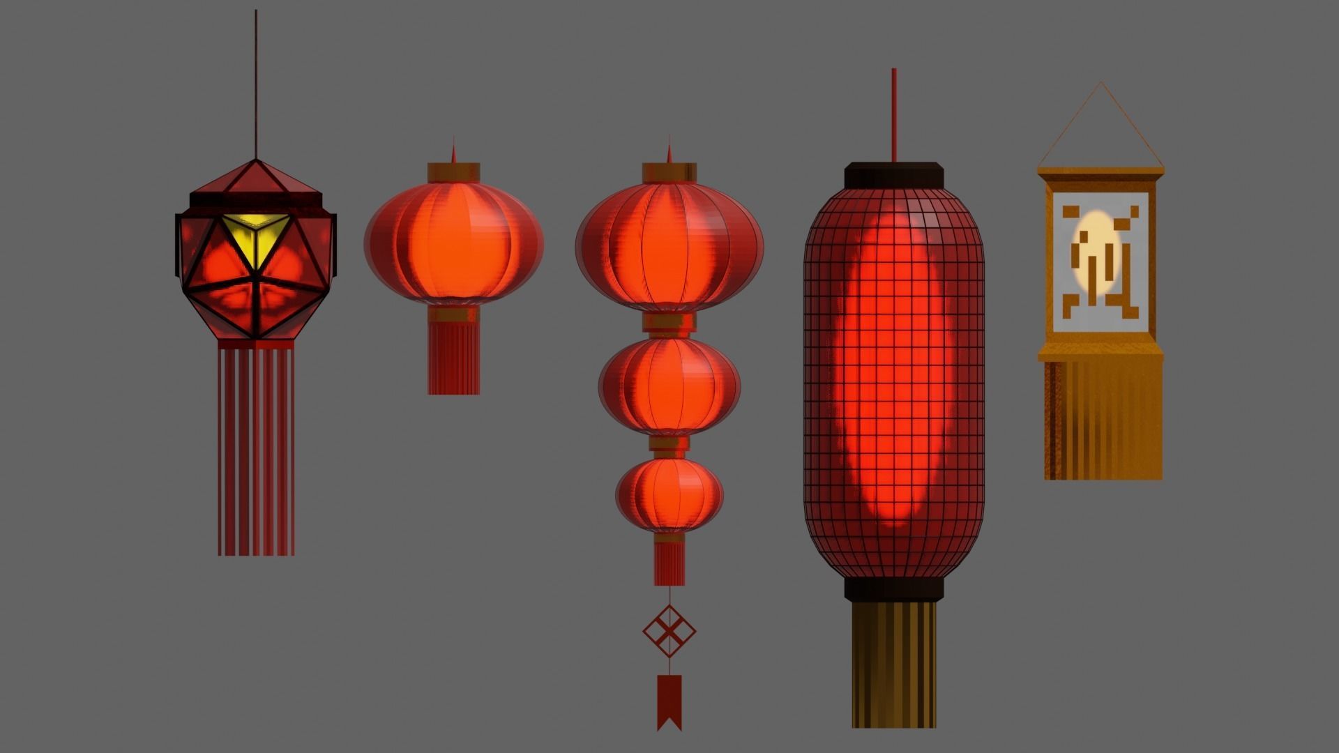 Japanese Lantern pack 3D model_4