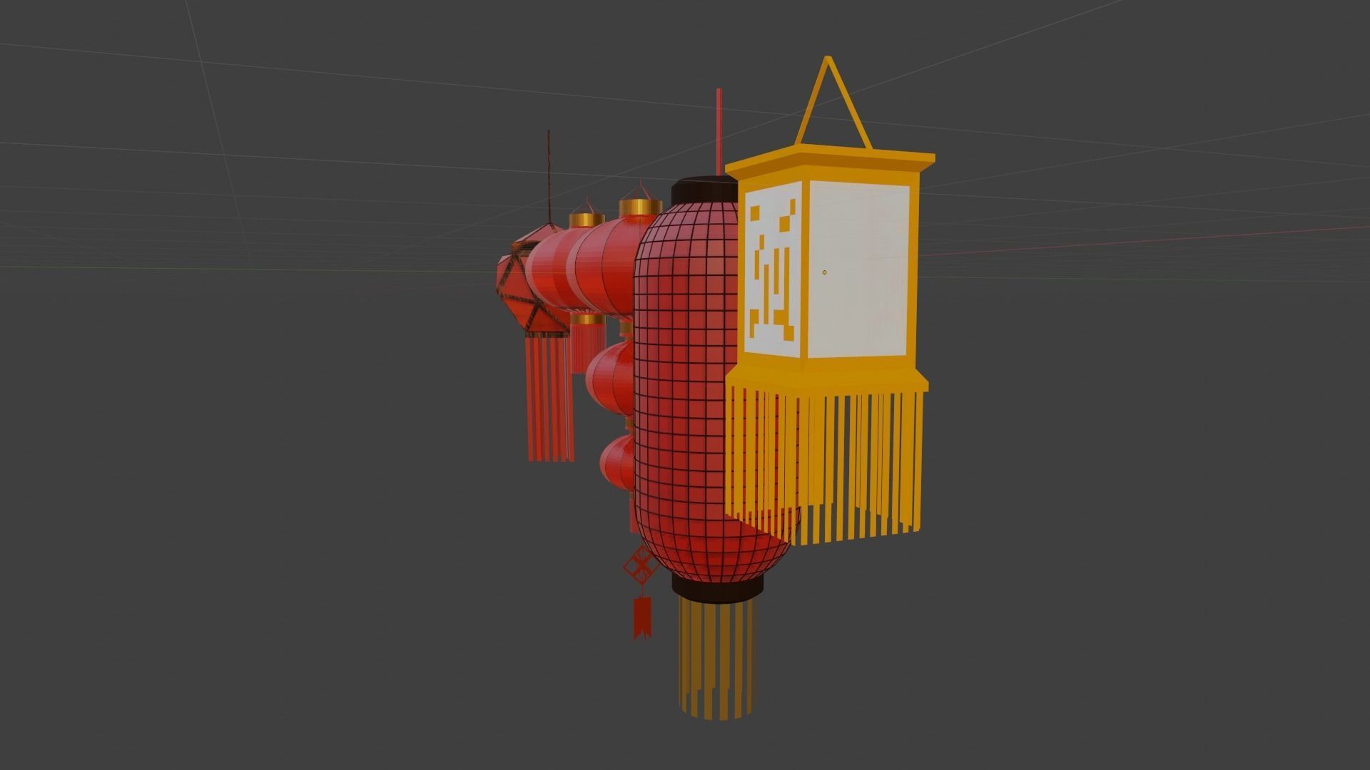 Japanese Lantern pack 3D model_8