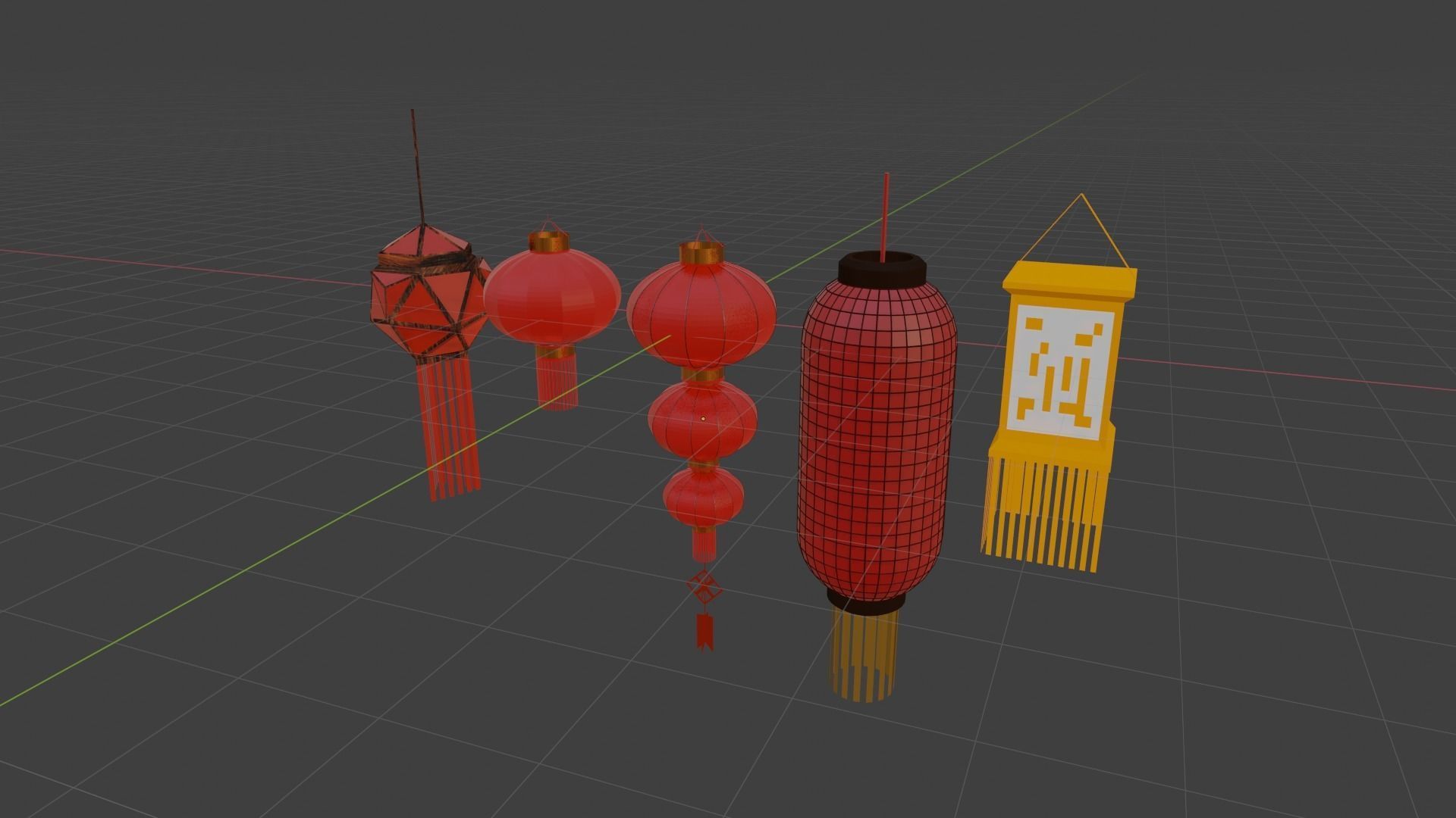 Japanese Lantern pack 3D model_15