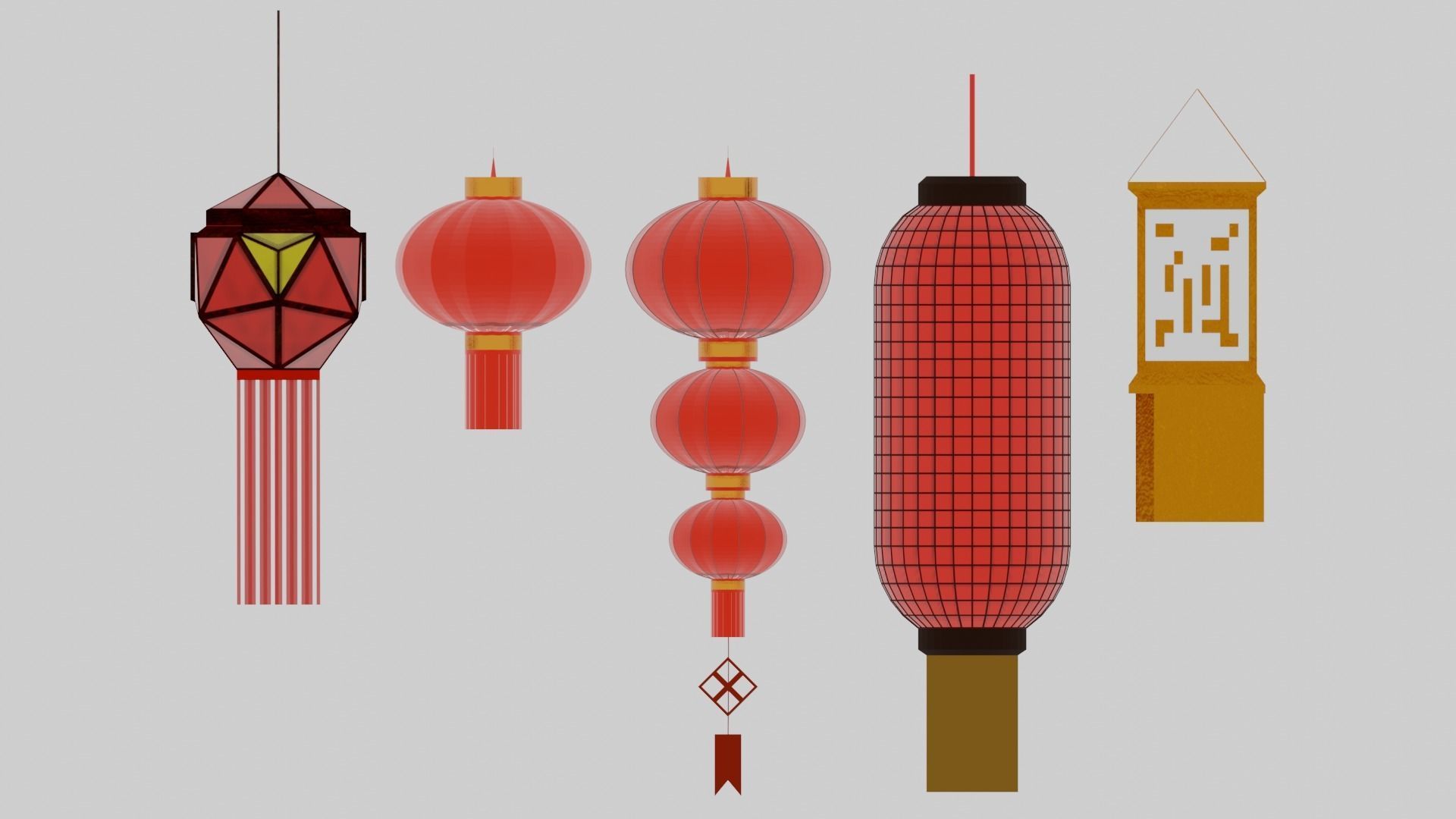 Japanese Lantern pack 3D model_3