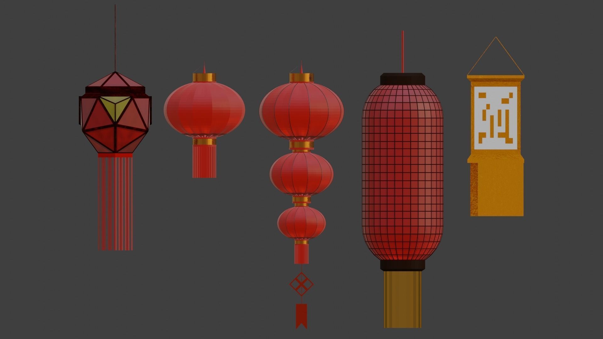 Japanese Lantern pack 3D model_10