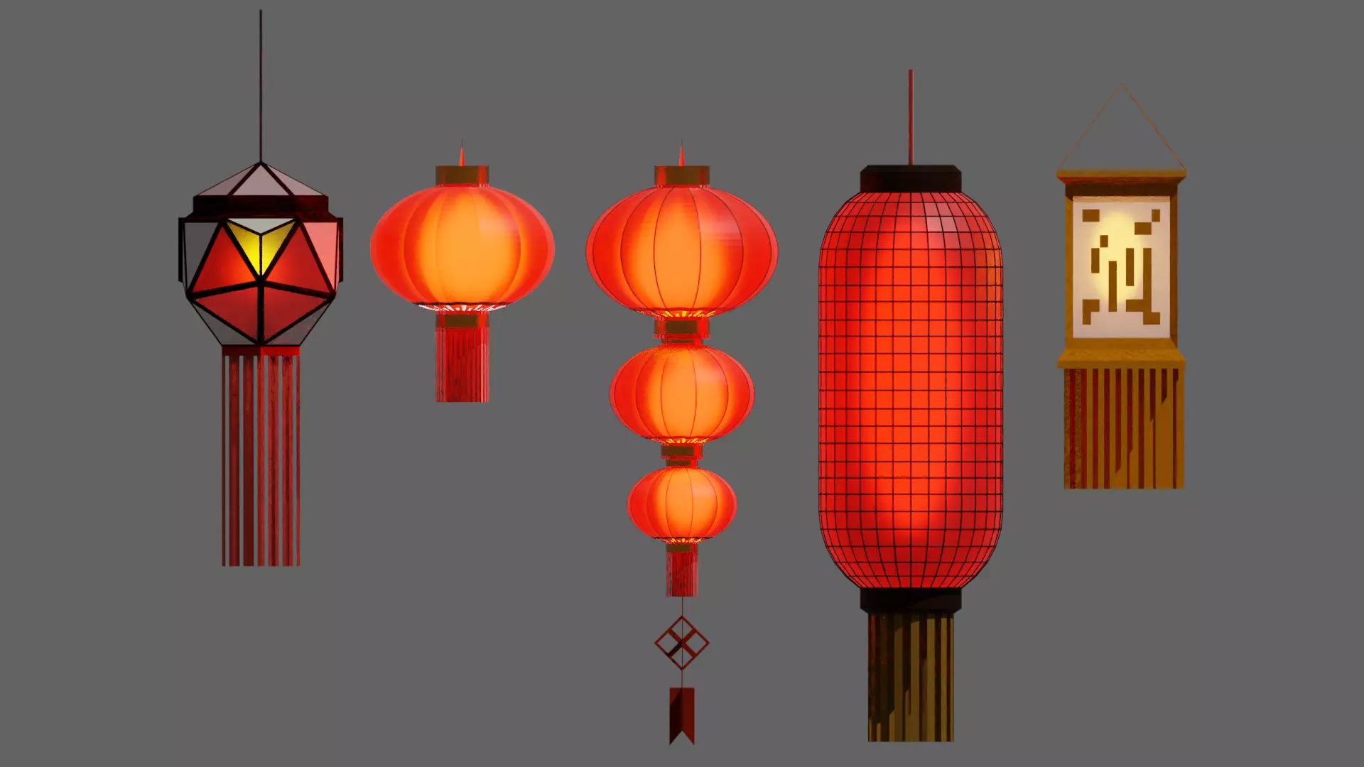 Japanese Lantern pack 3D model_0