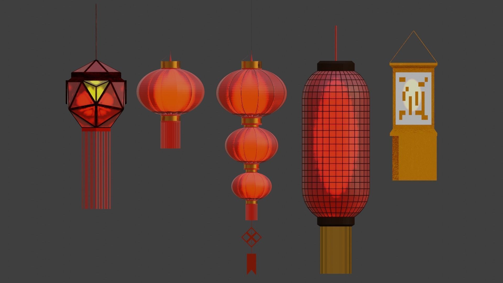 Japanese Lantern pack 3D model_9