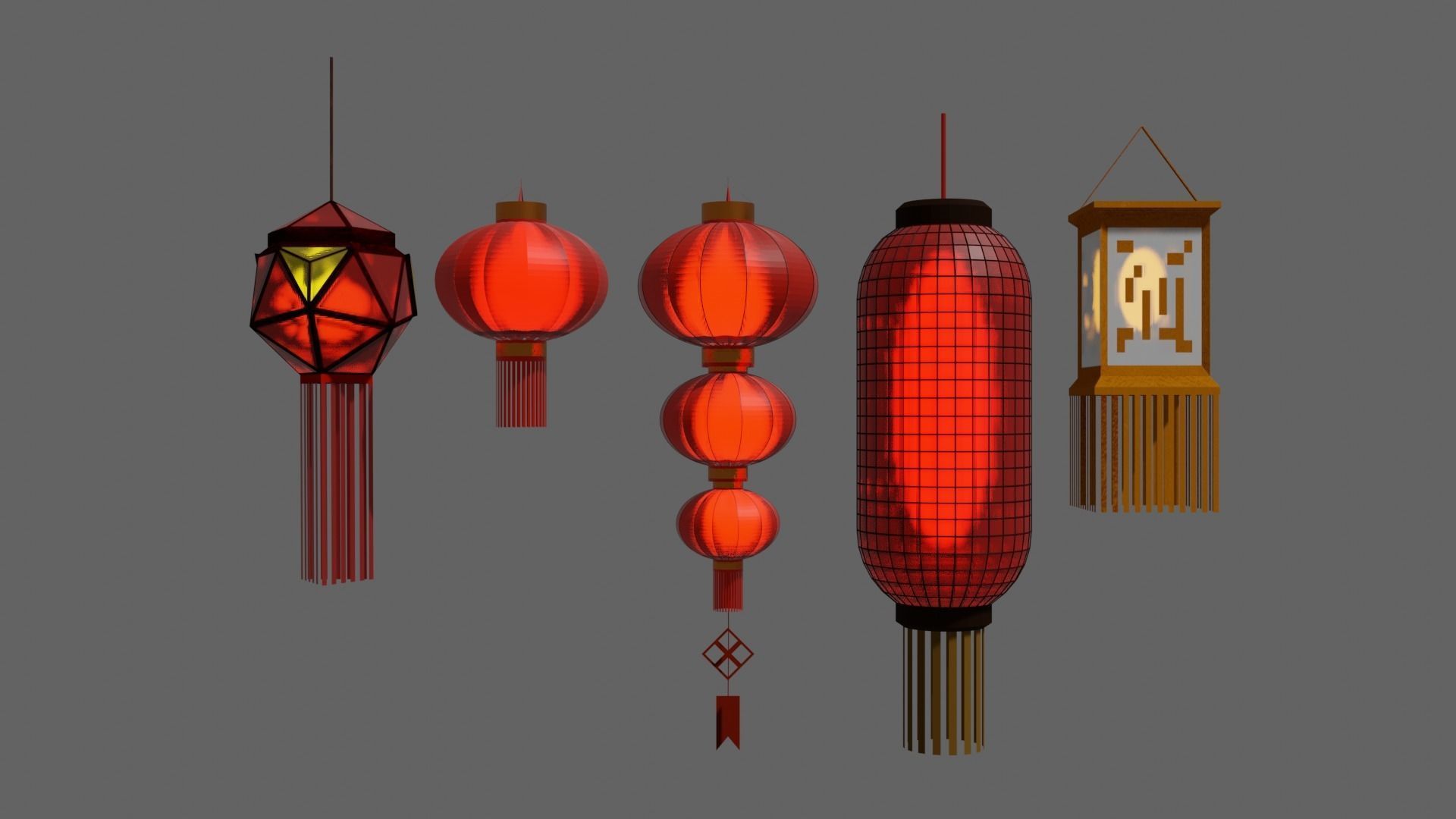 Japanese Lantern pack 3D model_11