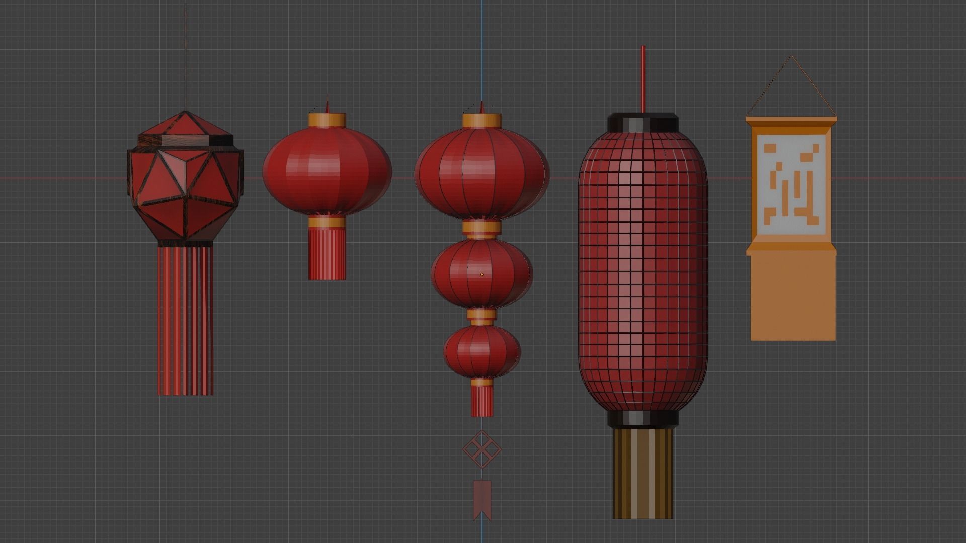 Japanese Lantern pack 3D model_13