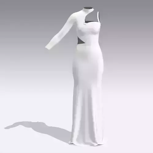 DRESS ASYMETRIC LONG WHITE MODERN ONE SHOULDER 