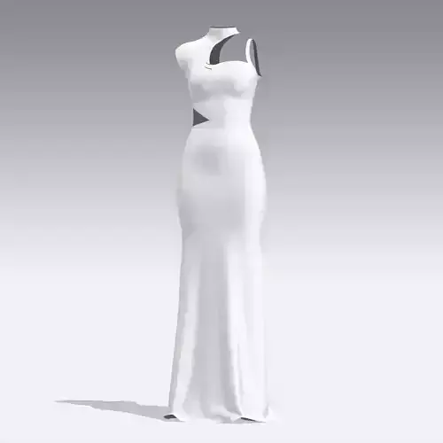 DRESS LONG WHITW MODERN ASYMETRIC