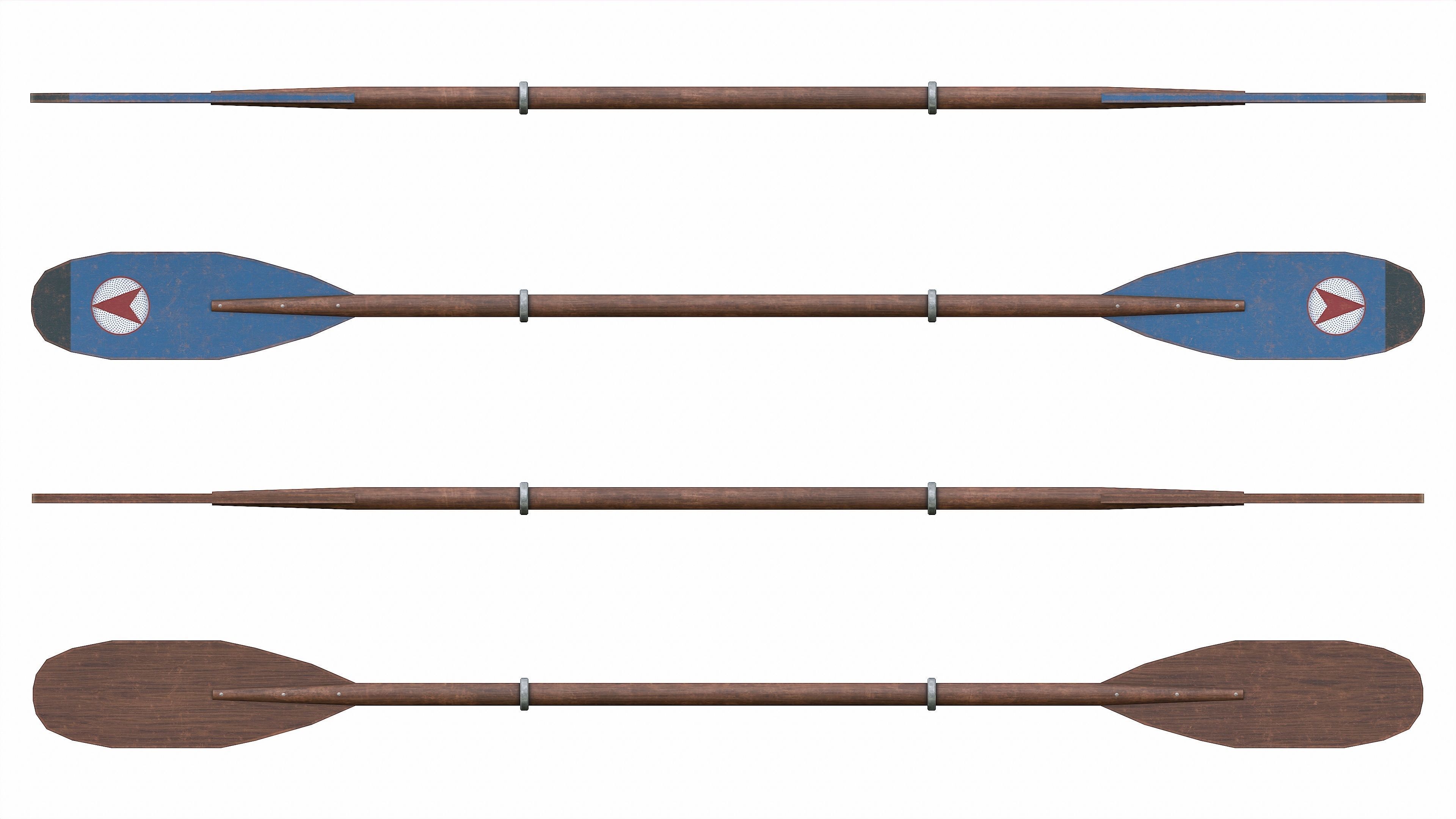 Set of 8 Painted Wooden Paddles Low-poly 3D model_4