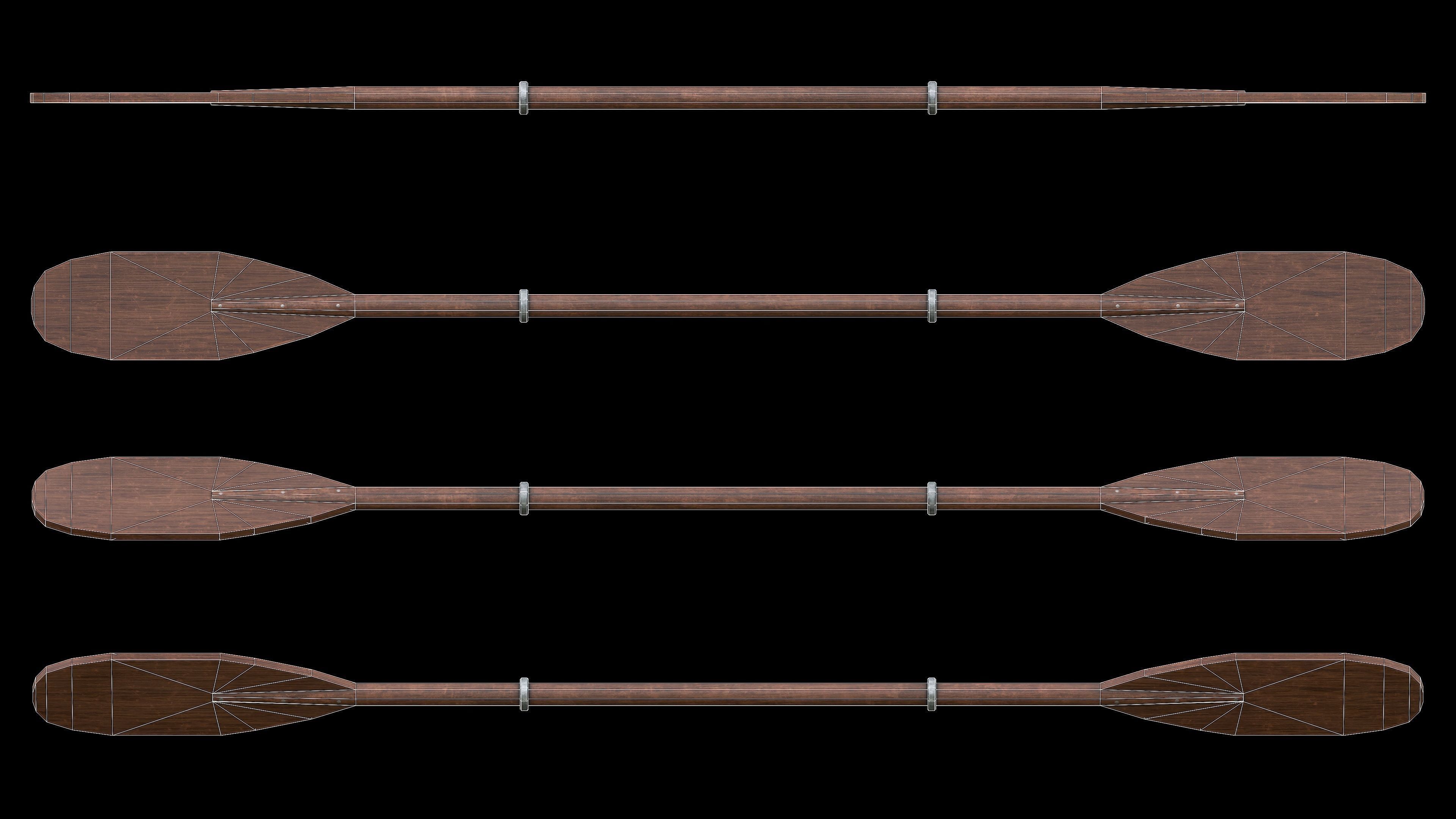 Set of 8 Painted Wooden Paddles Low-poly 3D model_5