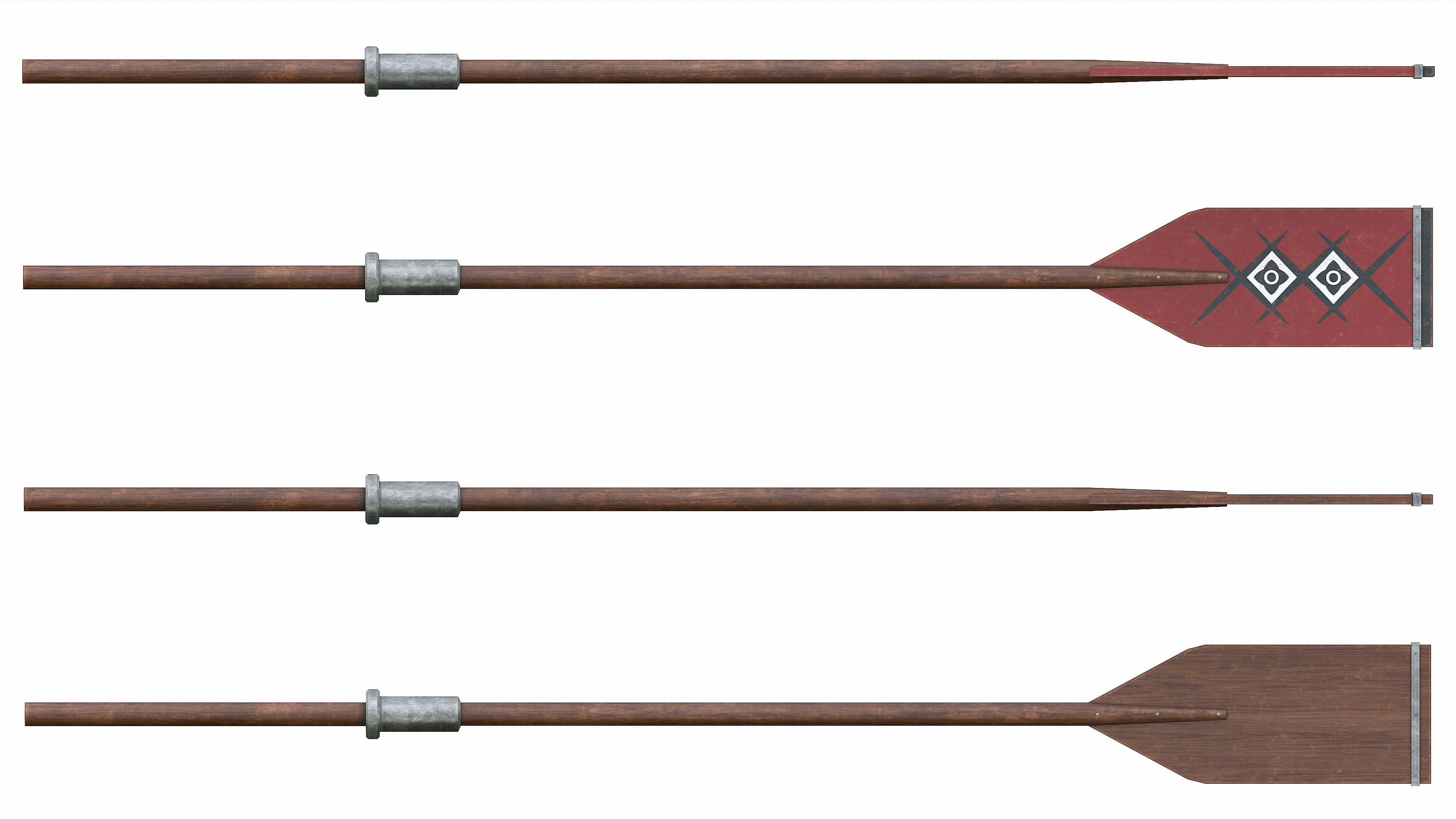 Set of 8 Painted Wooden Paddles Low-poly 3D model_6
