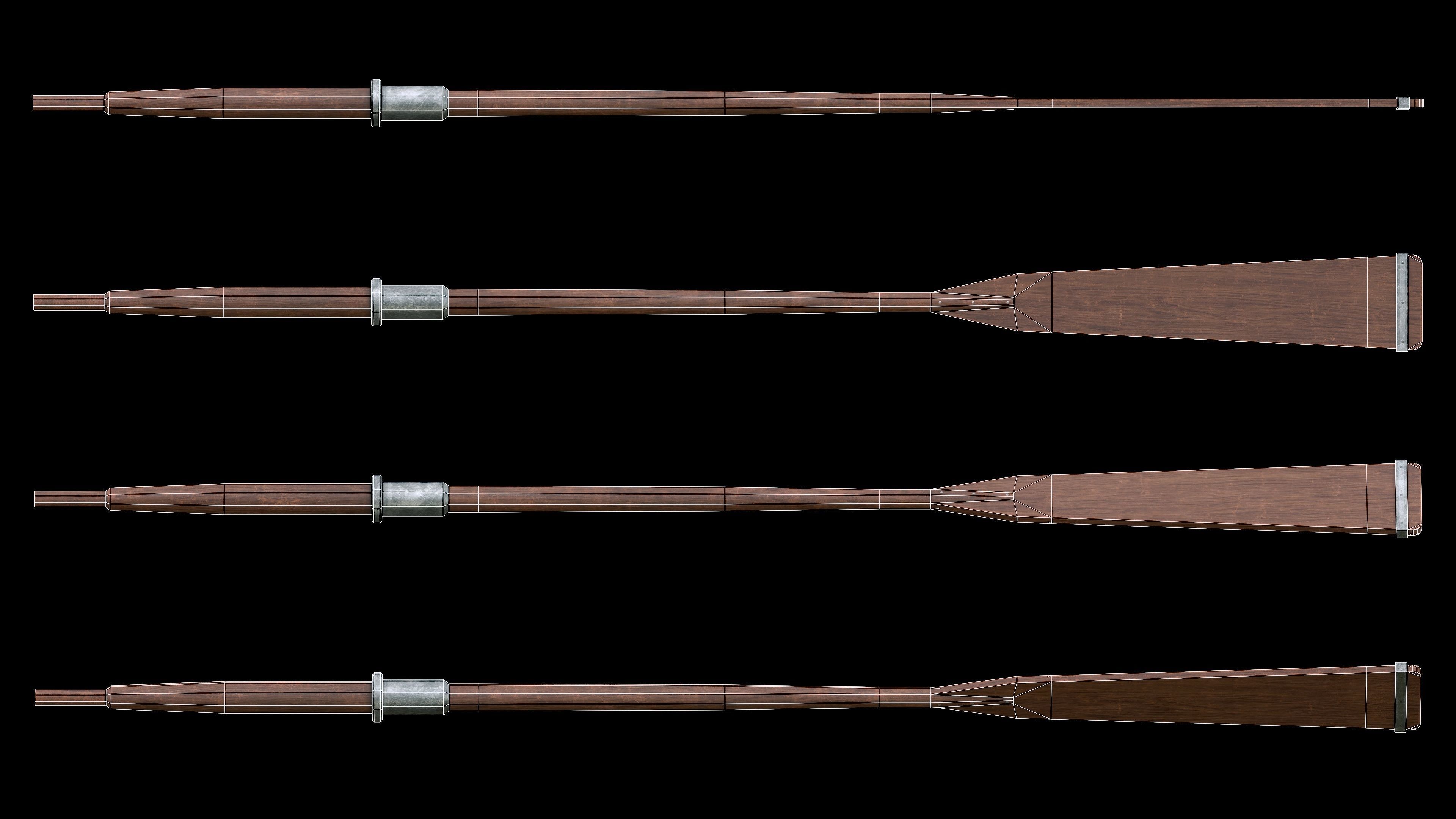Set of 8 Painted Wooden Paddles Low-poly 3D model_3