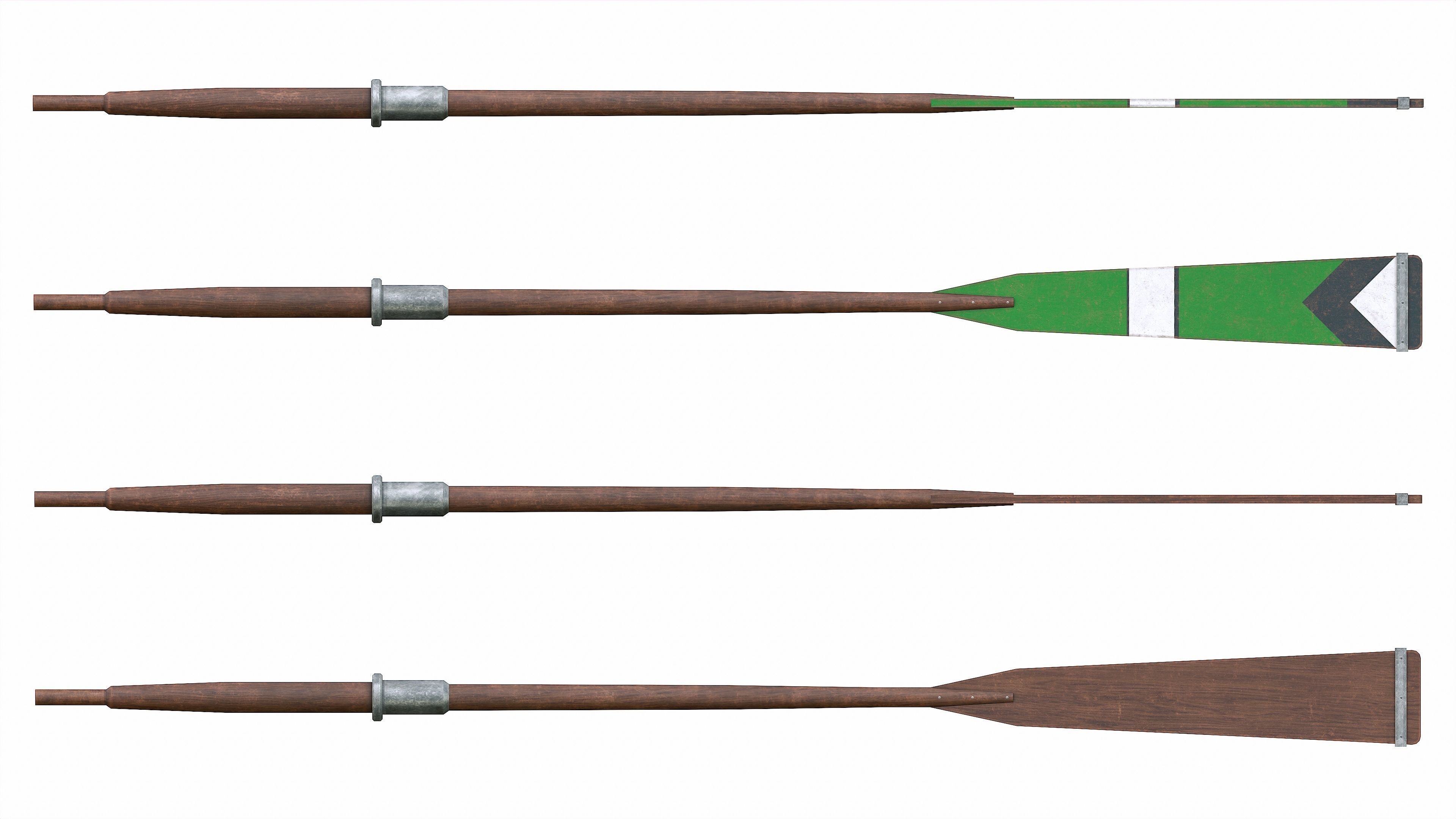 Set of 8 Painted Wooden Paddles Low-poly 3D model_2