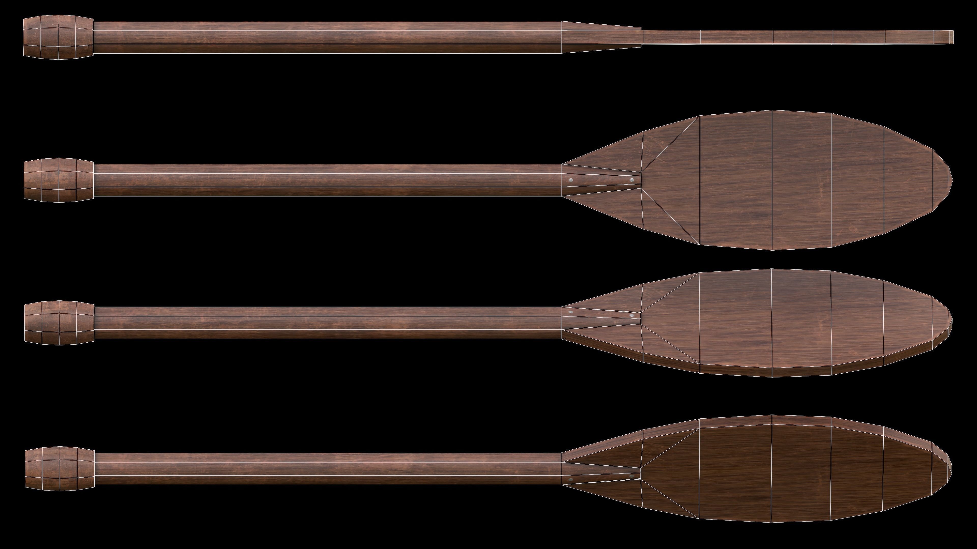 Set of 8 Painted Wooden Paddles Low-poly 3D model_17