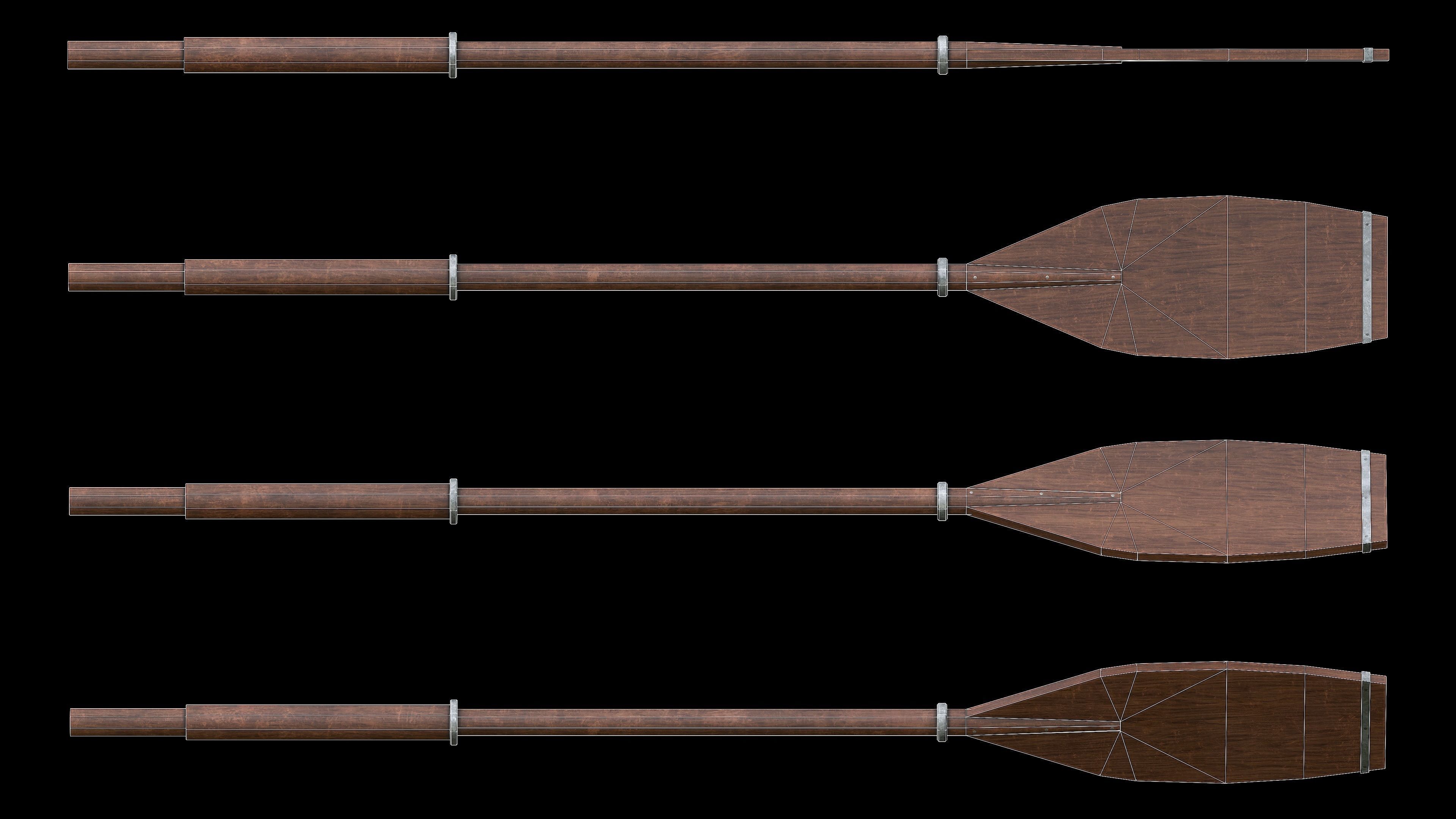 Set of 8 Painted Wooden Paddles Low-poly 3D model_15