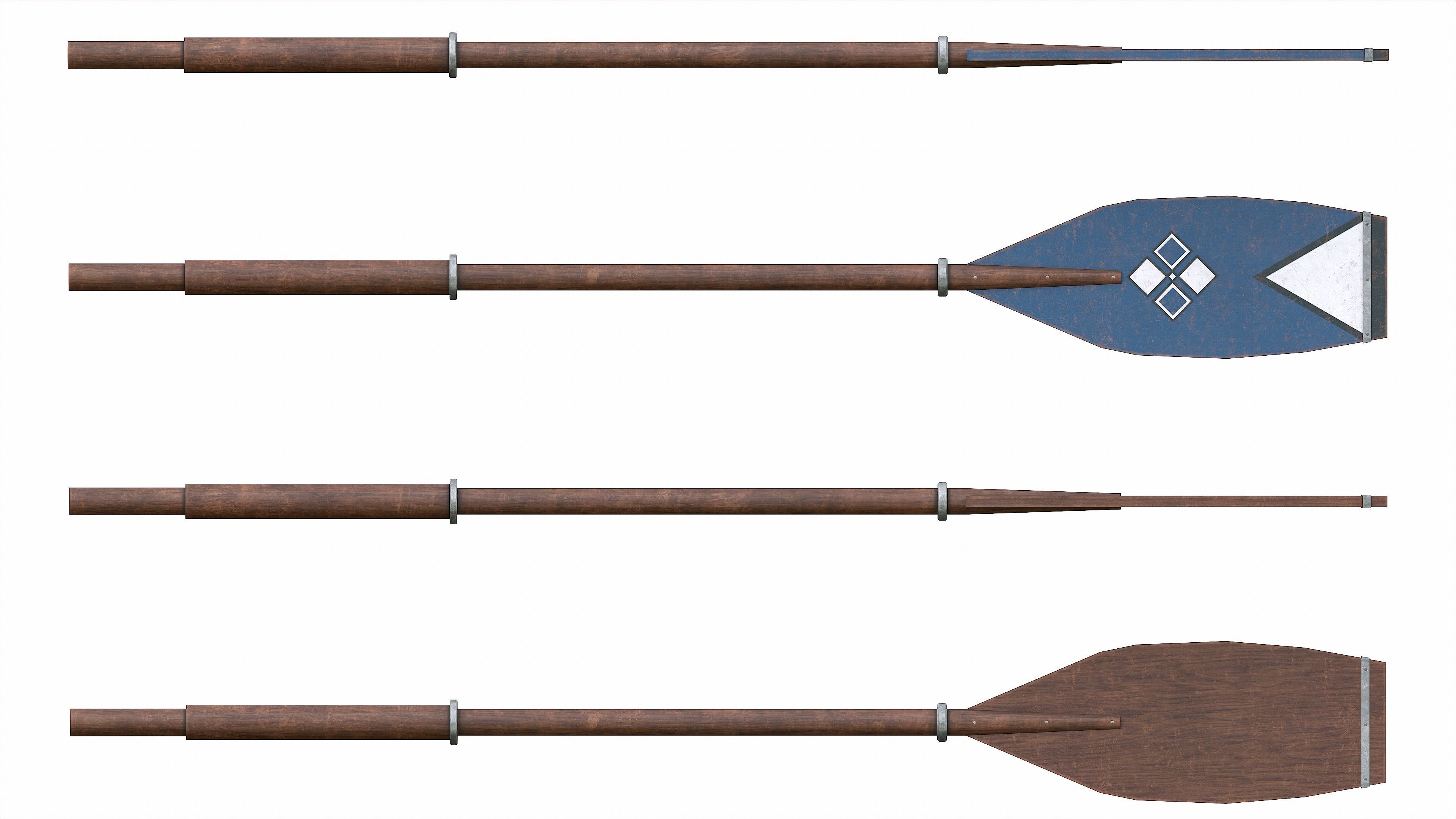 Set of 8 Painted Wooden Paddles Low-poly 3D model_14