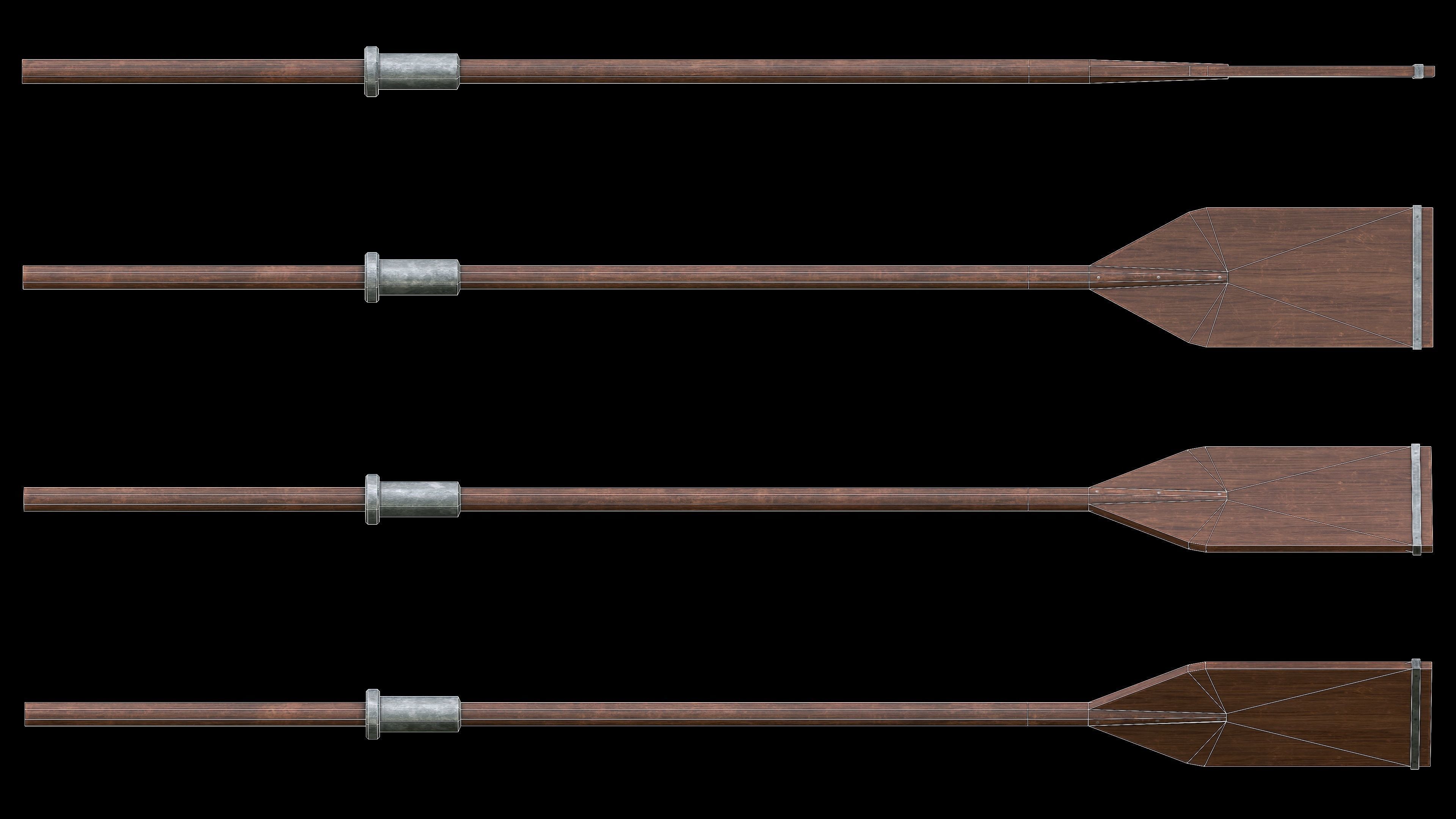 Set of 8 Painted Wooden Paddles Low-poly 3D model_7