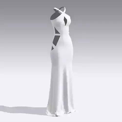 DRESS PANEL ASYMETRIC LOOK MODERN LONG WHITE