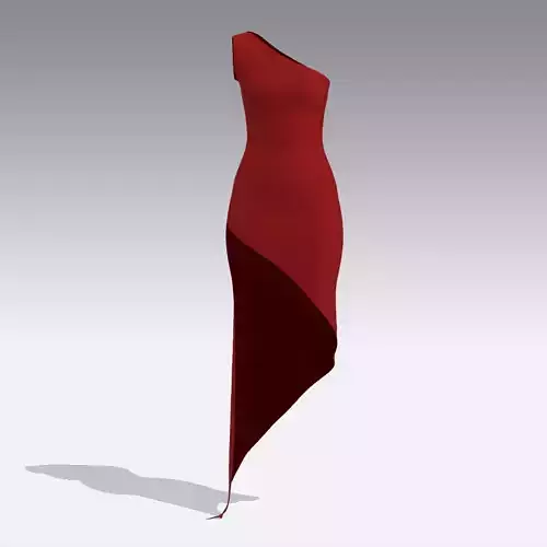 ONE SHOULDER RED DRESS ASYMETRIC LOOK