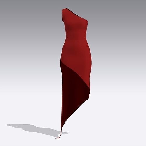 ONE SHOULDER RED DRESS ASYMETRIC LOOK 3D model