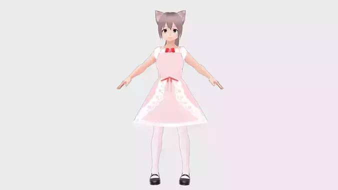 Princess Cat Meow Character Maid T-Pose Shape-Keys Low-poly 3D model