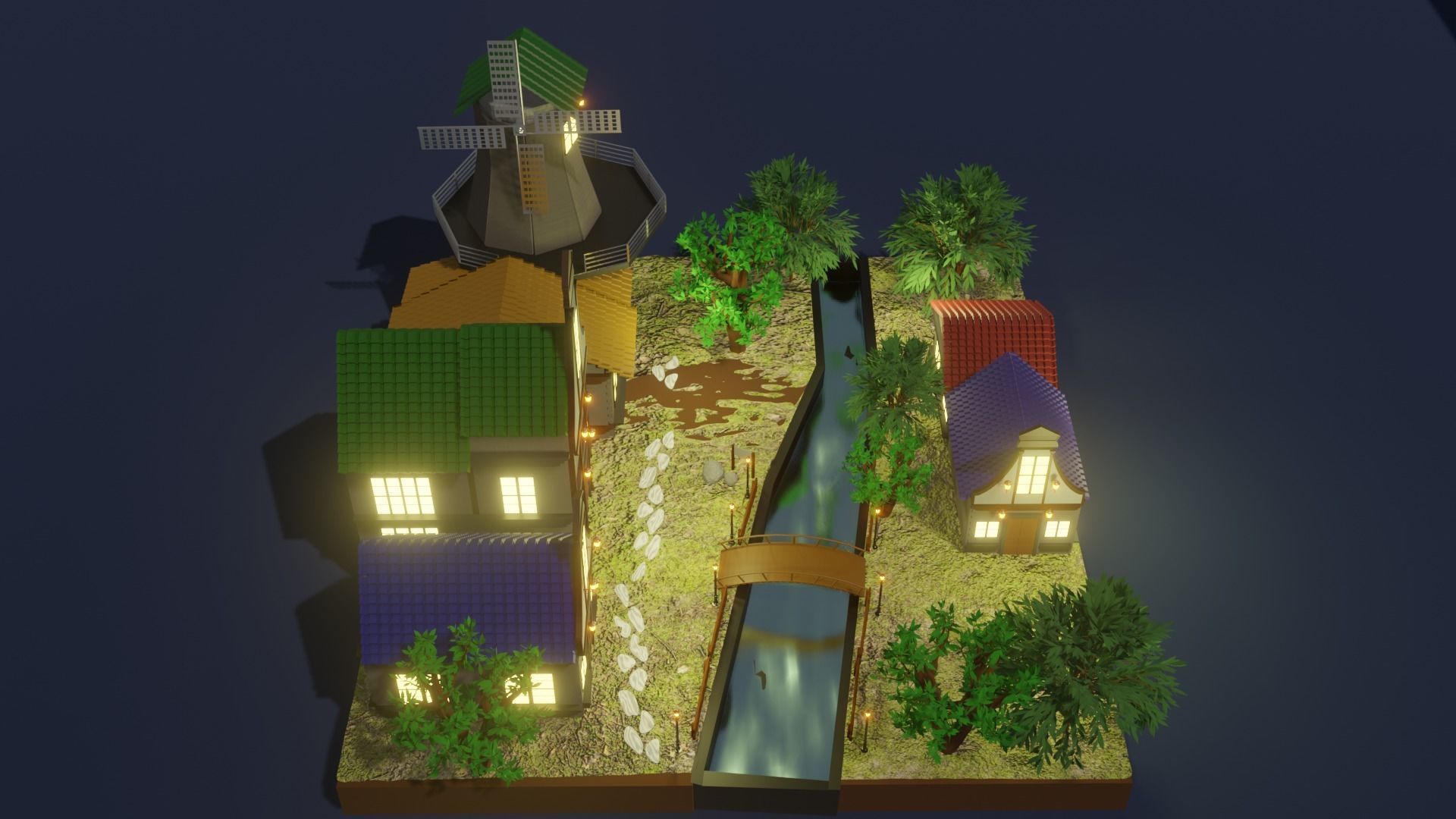 windy village Low-poly 3D model_2