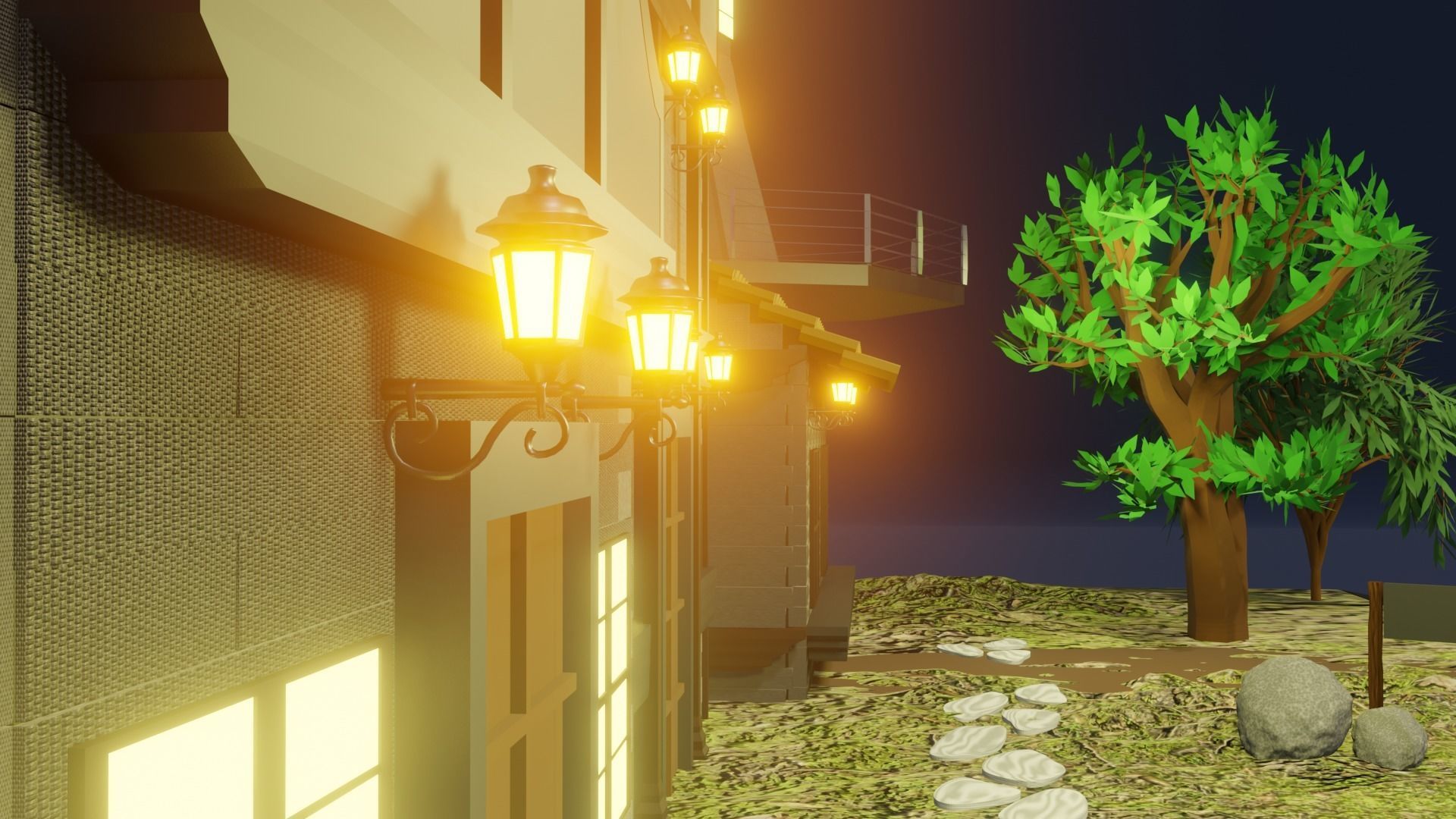 windy village Low-poly 3D model_9