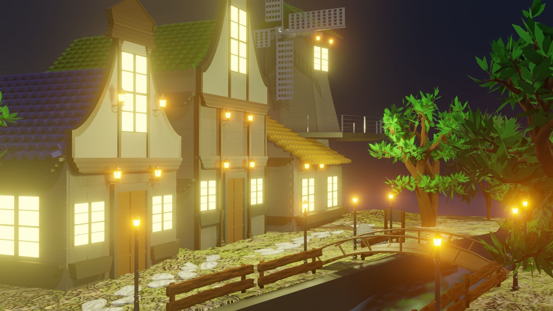 windy village Low-poly 3D model_4