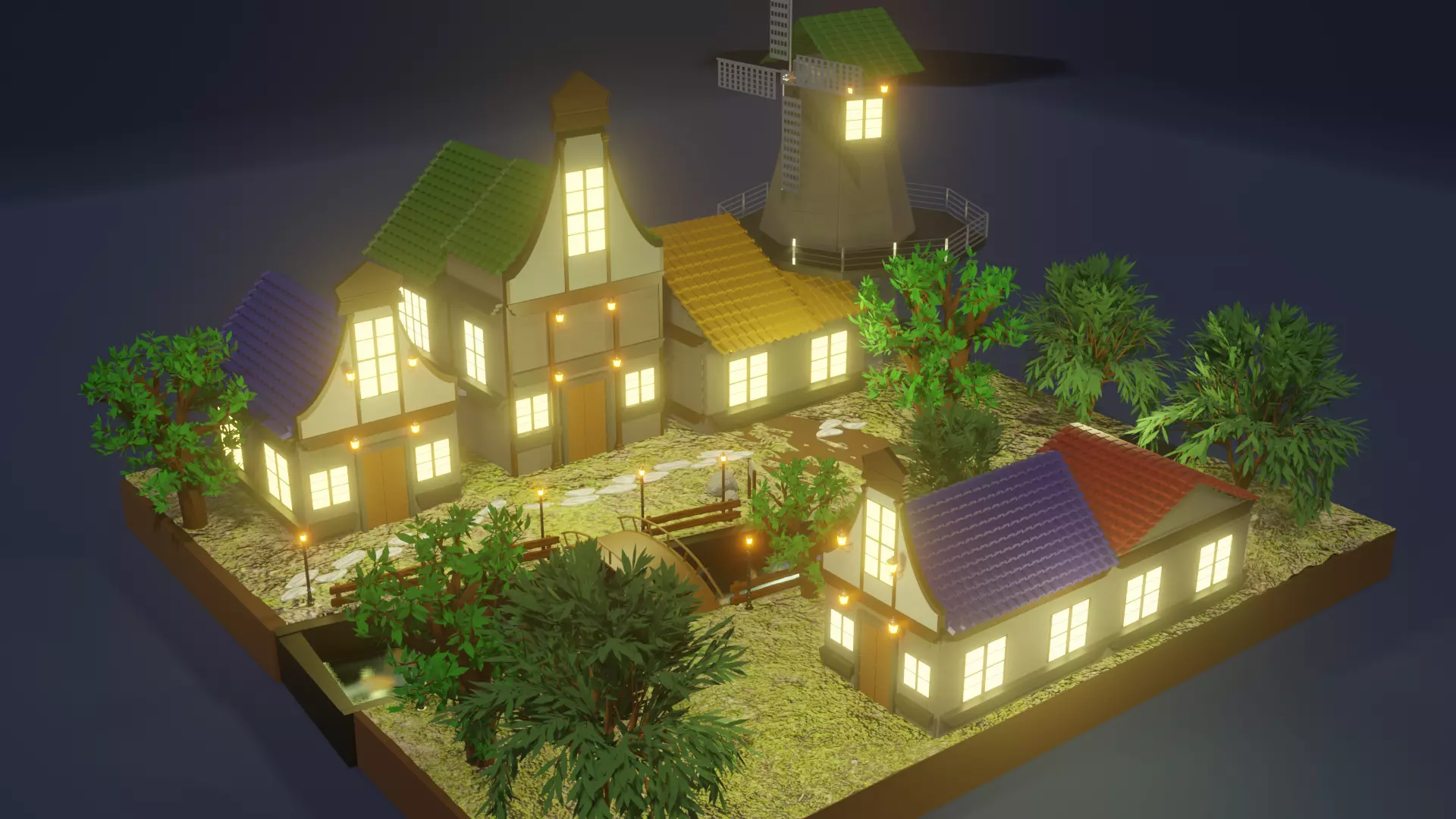 windy village Low-poly 3D model_0