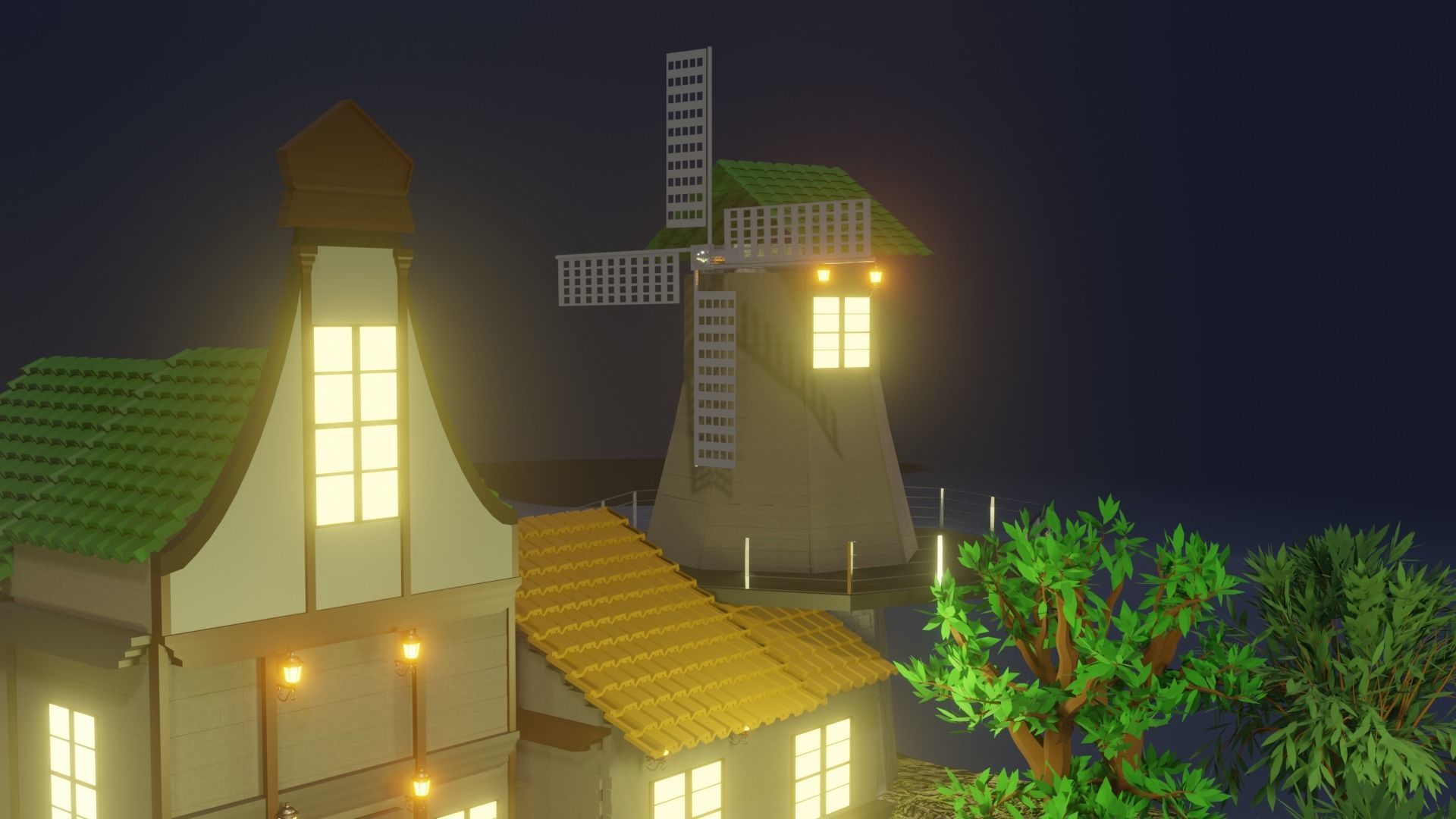 windy village Low-poly 3D model_8