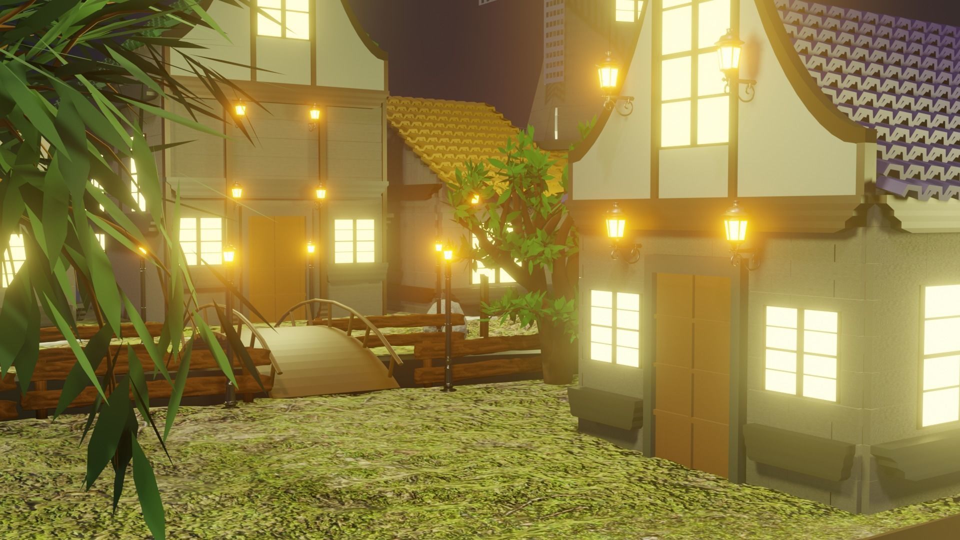 windy village Low-poly 3D model_7