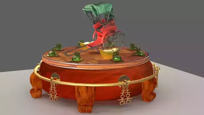 Chinese gold ingot with rickshaw